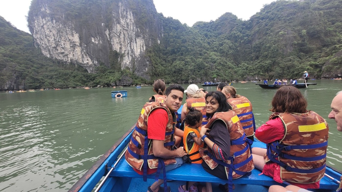Family boating near Ninh Binh